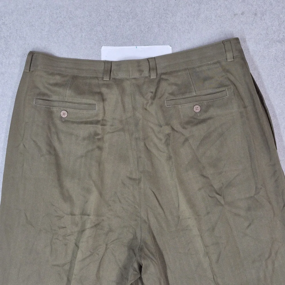 Tommy Bahama Men Pants 38 Green Dress 100% Silk Pleated Straight 28